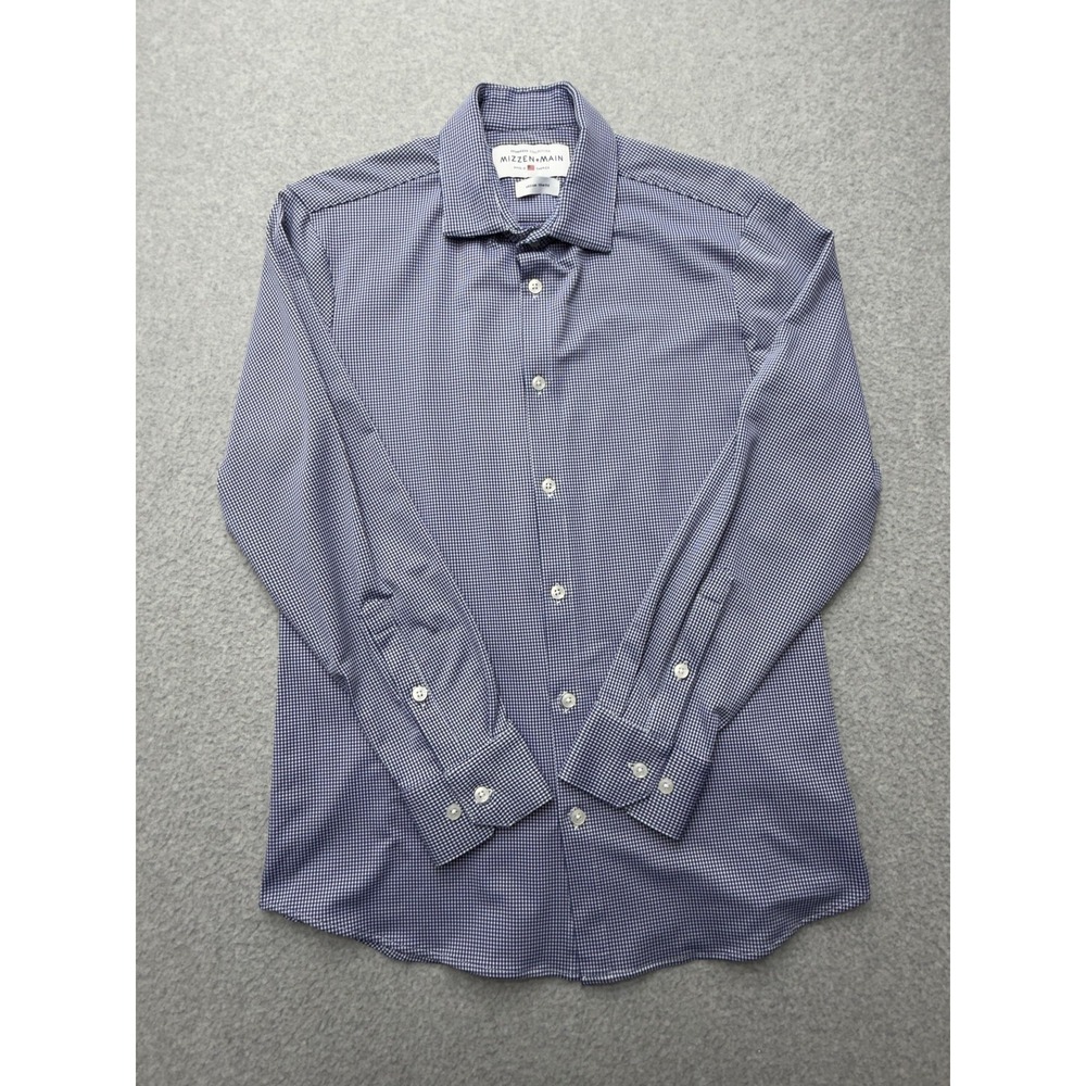 Mizzen+Main Shirt Mens Medium‎ Blue Check Spinnaker Collection Stretch